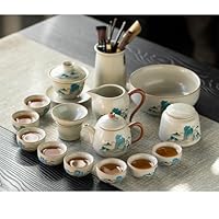 陶器の蓋付き茶碗と皿のセット 蓋付茶器 連山
